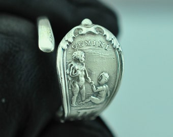 Dainty Beautiful 925 Sterling Silver Gemini Zodiac Birthday Spoon Ring