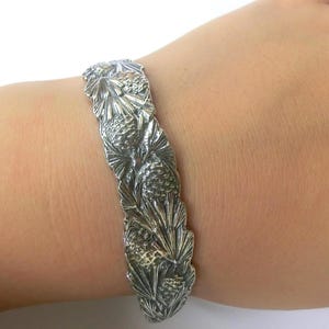 5 3/4'' Solid 925 Sterling Silver Pine Cone Tree Cuff Bracellet