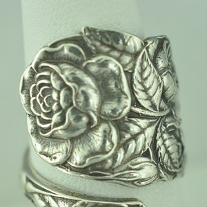 Solid 925 Sterling Silver Rose Flower Floral Adjustable Spoon Ring