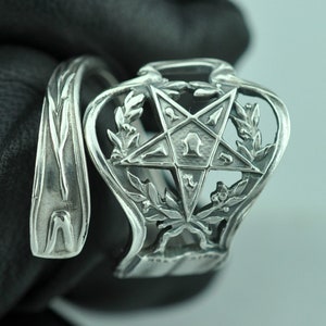 Solid 925 Sterling Silver OES Order Of Eastern Star Masonic Adjustable Spoon Ring