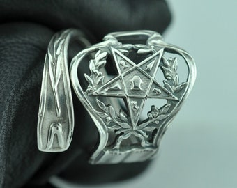 Massiver Ring aus 925er Sterlingsilber OES des Oststerns Masonic Ring mit verstellbarem Löffel