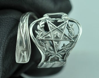 Solid 925 Sterling Silver OES Order Of Eastern Star Masonic Adjustable Spoon Ring