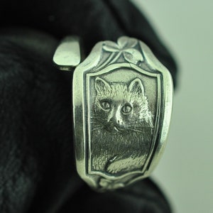 Dainty Solid 925 Sterling Silver My Little Kitty Cat Adjustable Spoon Ring