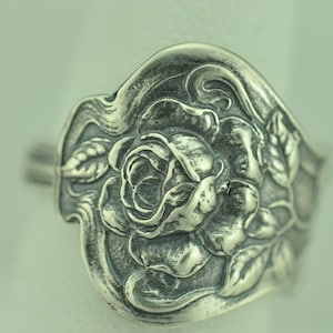 Solid 925 Sterling Silver Rose Flower Floral Adjustable Spoon Ring