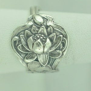Solid 925 Sterling Silver  Lotus Flower Floral Adjustable Spoon Ring