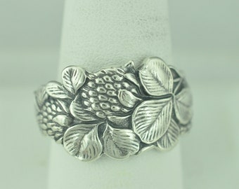 Bague cuillère ajustable florale en argent sterling 925 avec fleurs de trèfle