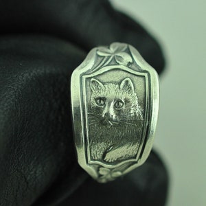 Dainty Solid 925 Sterling Silver My Little Kitty Cat Adjustable Spoon Ring