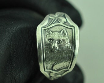 Dainty Solid 925 Sterling Silver My Little Kitty Cat Adjustable Spoon Ring