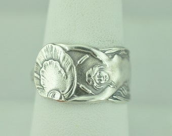 Dainty Solid 925 Sterling Silver Twin-Tailed Mermaid Melusine Adjustable Spoon Ring