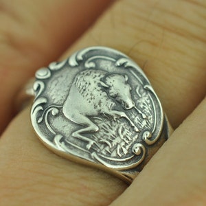 Dainty Solid 925 Sterling Silver Bison Chief Warrior Adjustable Spoon ring