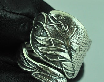Helen De Lete 925 Sterling Silver Little Fish Adjustable Ring - Handmade Carp Design (Size 17mm) - View #6
