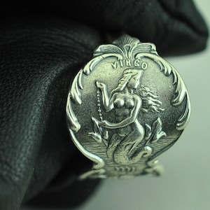 Solid 925 Sterling Silver Virgo Zodiac Birthday Adjustable Spoon Ring
