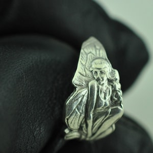 Dainty Solid 925 Sterling Silver Fairy Girl Adjustable Spoon Ring