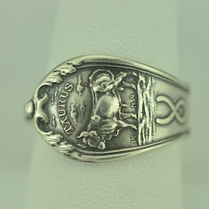 Dainty Solid 925 Sterling Silver Taurus Zodiac April Angel Birthday Adjustable Spoon Ring