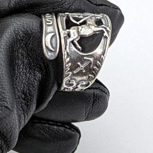 Anillo ajustable de plata de ley 925 maciza con diseño de arquero de Sagitario y cuchara de cumpleaños. imagen 2
