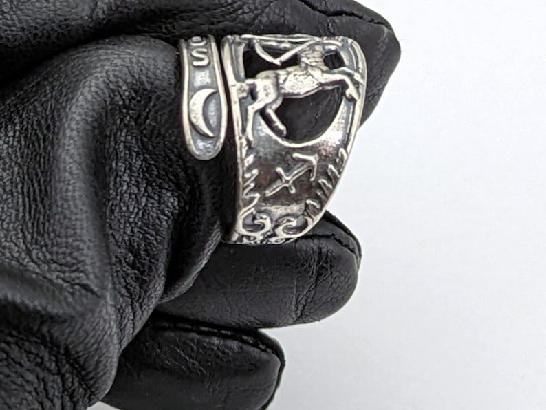 Anillo ajustable de plata de ley 925 maciza con diseño de arquero de Sagitario y cuchara de cumpleaños. imagen 2