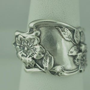 Solid 925 Sterling Silver Flower Floral  Adjustable Spoon Ring - Different Materials Available