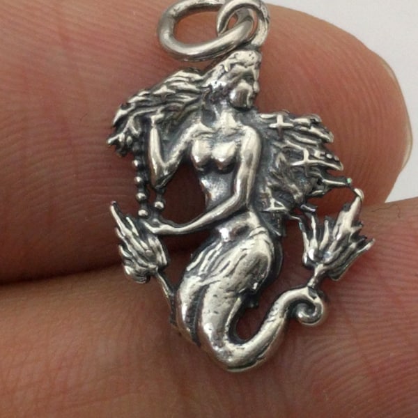 Small Melusine Solid 925 Sterling Silver Virgo Mermaid Zodiac Birthday Gift Charm