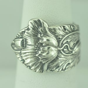 Massiv 925 Sterling Silber große Mohnblume Floral verstellbarer Löffel Ring