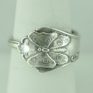 Solid 925 Sterling Silver Butterfly Lily Flower Adjustable Spoon Ring