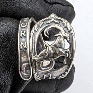 Melusine Solid 925 Sterling Silver Capricorn Zodiac Birthday Adjustable Spoon Ring