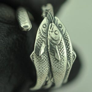 Triple Fish Adjustable Spoon Ring – Solid 925 Sterling Silver / Fine Silver Plated / Nordic Gold