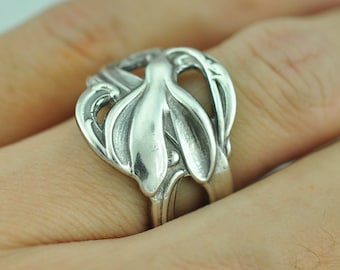 Solid 925 Sterling Silver Snow Drops Lily Flower Spoon ring