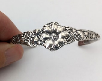 5 3/4'' Solid 925 Sterling Silver Daisy Flower Cuff Bracelet