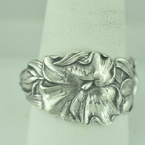 Solid 925 Sterling Silver Poppy Flower Floral Adjustable Spoon Ring