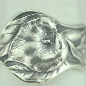 Solid 925 Sterling Silver Arum Calla Lily Flower Floral Adjustable Spoon Ring