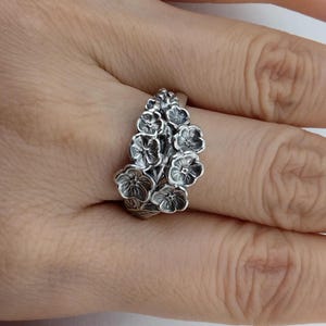Melusine Designs Solid 925 Sterling Silver Forget-Me-Not Flower Floral Adjustable Spoon Ring