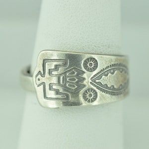 Beautiful 925 Sterling Silver US Native Thunder Bird Arrow Spoon ring