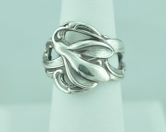 Bague cuillère en argent sterling massif 925 gouttes neige fleur de lys