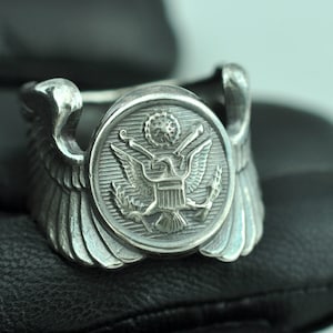 Large Solid 925 Sterling US Air Force Aircrew Crewman Wings Ring