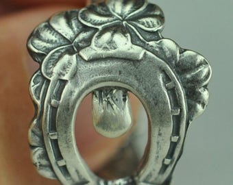 Solid 925 Sterling Silver Four-Leaf-Clover Good Luck Horseshoe Adjustable Spoon Ring - Different Materials Available