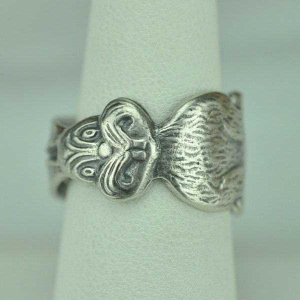 Solid 925 Sterling Silver Long Ear Bunny Adjustable Spoon Ring