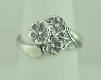 Solid 925 Sterling Silver Forget-Me-Not Flower Adjustable Spoon Ring