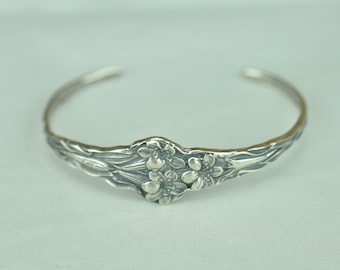 6'' Solid 925 Sterling Silver Lily Flowers Cuff Bracelet