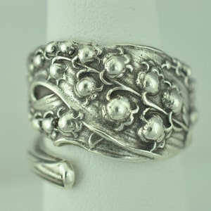 Solid 925 Sterling Silver Lily Of The Valley Flower Floral Adjustable Spoon Ring