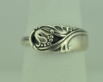 Dainty Solid 925 Sterling Silver Flower Floral Adjustable Spoon Ring