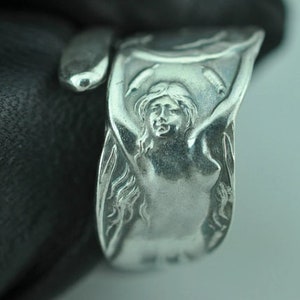 Dainty Solid 925 Sterling Silver Twin-Tailed Mermaid Melusine Adjustable Spoon Ring