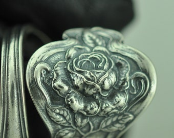 Solid 925 Sterling Silver Rose Flower Floral Adjustable Spoon Ring