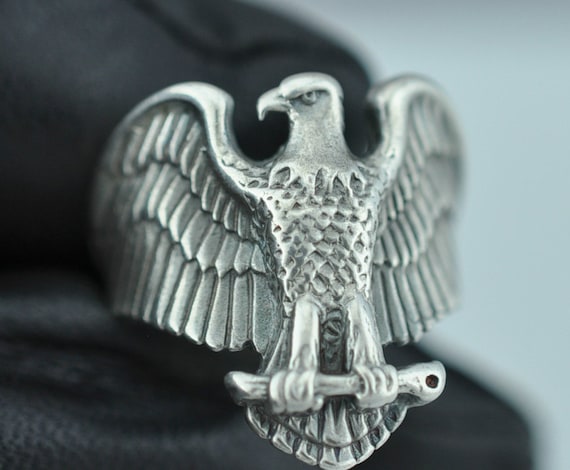 Solid 925 Sterling Silver Eagle Spreading Wings Ring - Etsy