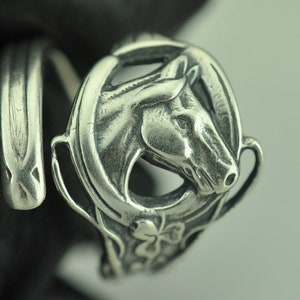 Solid 925 Sterling Silver Horse Shoe Good Luck Adjustable Spoon Ring