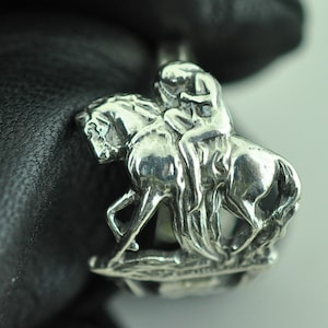 Solid 925 Sterling Silver Nymph Girl Riding Horse Adjustable Spoon Ring