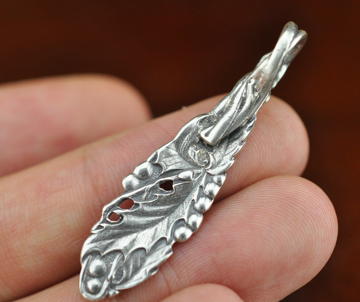 Solid 925 Sterling Silver Holly Flower Floral Pendant - Etsy