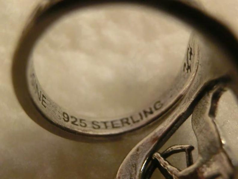 Anillo ajustable de plata de ley 925 maciza con diseño de arquero de Sagitario y cuchara de cumpleaños. imagen 6