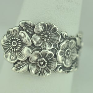 Solid 925 Sterling Silver Forget-Me-Not Flower Floral Adjustable Spoon Ring