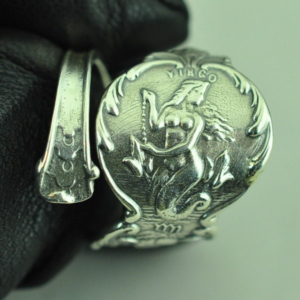 Solid 925 Sterling Silver Virgo Zodiac Birthday Adjustable Spoon Ring
