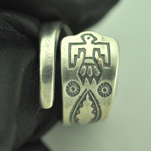 Dainty solid 925 Sterling Silver US Native Thunder Bird Arrow Spoon ring